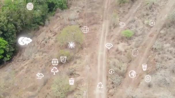 Futuristic Aerial Drone View Forest Coverage Futuristic Climate Change Concept — ストック動画
