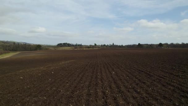 Drone Flying Low Freshly Ploughed Fields Scotland — Vídeo de Stock