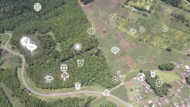 Futuristic Aerial Drone View Forest Coverage Futuristic Climate Change Concept — Vídeo de Stock