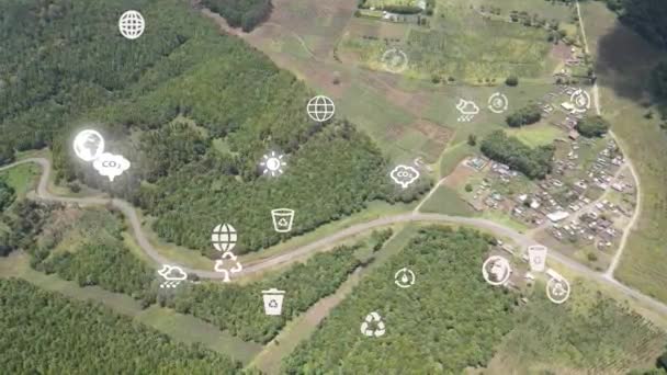 Futuristica Vista Aerea Drone Della Copertura Forestale Concetto Futuristico Cambiamento — Video Stock