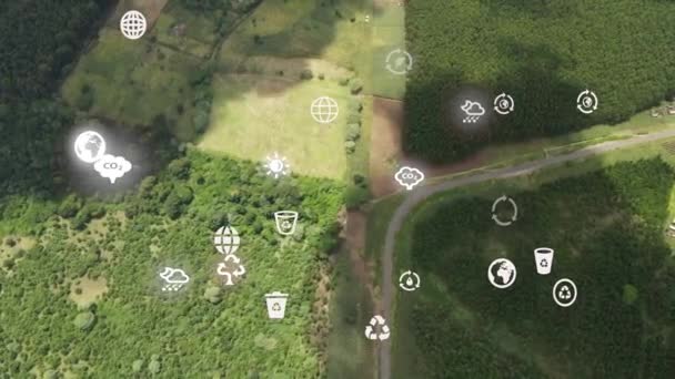 Futuristic Aerial Drone View Forest Coverage Futuristic Climate Change Concept — Video Stock