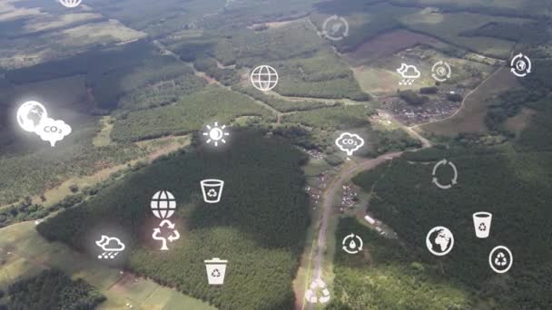 Futuristic Aerial Drone View Forest Coverage Futuristic Climate Change Concept — Vídeo de stock