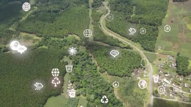 Futuristic Aerial Drone View Forest Coverage Futuristic Climate Change Concept — Video Stock