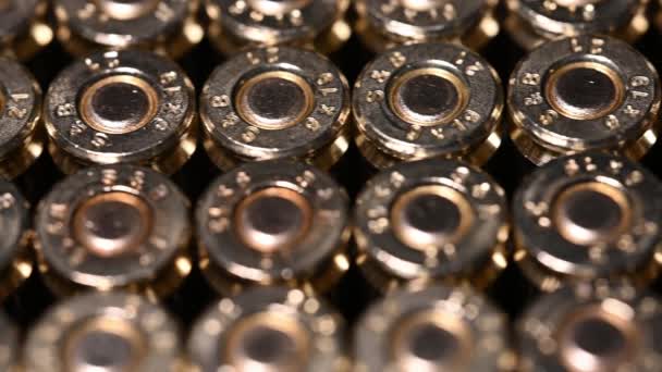 Macro Left Right Slide Shiny New 9Mm Bullets — Video Stock