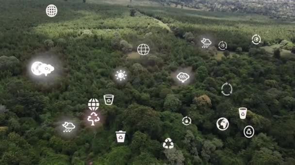 Futuristic Aerial Drone View Forest Coverage Futuristic Climate Change Concept — Video Stock