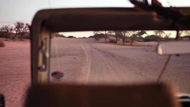 Safari Car Driving Namibian Desert Bumpy Road Look Front Window — ストック動画