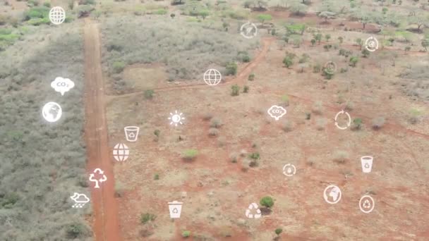 Futuristic Aerial Drone View Forest Coverage Futuristic Climate Change Concept — 비디오