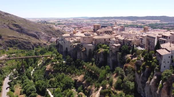 Cuenca Castilla Mancha Spanya Asılı Evleri Olan Eski Şehrin Hava — Stok video