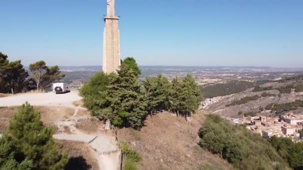 Cuenca Castilla Mancha Spain Aerial Drone View Motorhome Camper Van — стоковое видео
