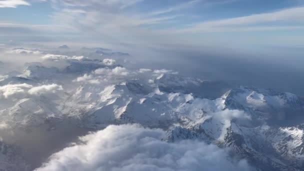 Scenery Arial Shot Mountains Northern Norway Snow Covered Peaks Lofoten — Stock video