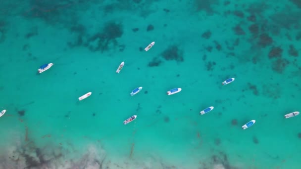 Top Drone Shot Boats Ocean Tulum Mexico — Vídeo de Stock