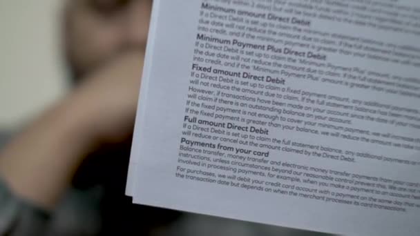 Abstract Shot Anonymous Man Reading Contract Provided His Bank Terms — Vídeo de stock