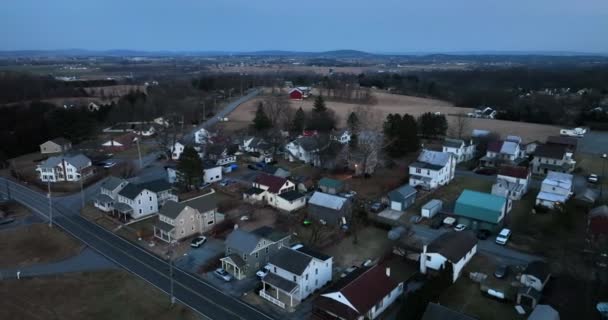 Small Town Village Usa Aerial Night Homes Rolling Fields Distance — стокове відео