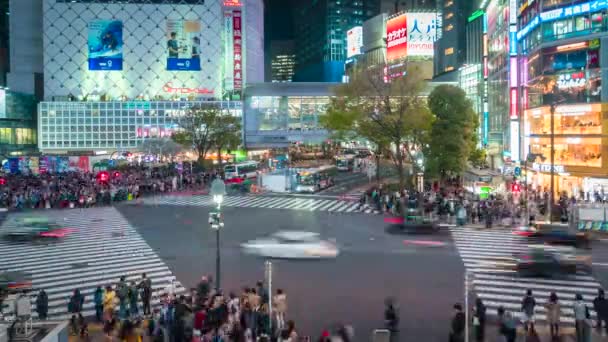 Tokyo Japan Shibuya Crossing Most Famous Crossing World Night Cars — Stock video