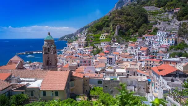 Ville Amalfitaine Italie Timelapse Haut Colline Surplombant Église Duomo Amalfi — Video