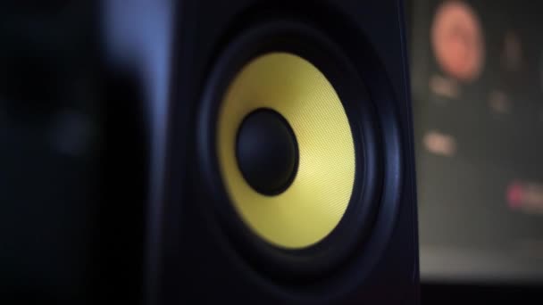 Blasting Music Studio Speakers Close Studio Speaker Bass Subwoofer Moving — Stockvideo