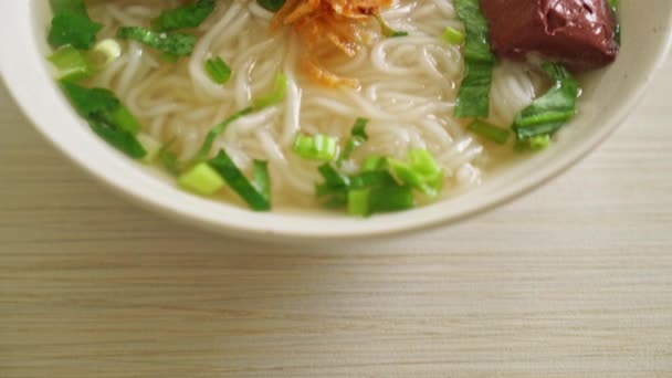 Vietnamská Rýže Nudle Polévka Vietnamskou Klobásou Podávané Zeleniny Křupavé Cibule — Stock video