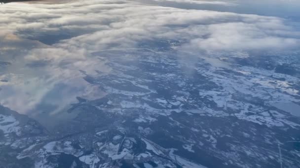 Skimming Clouds Trondheim Fjord Bright Golden Sun Contrast Blue Snowy — Stok Video