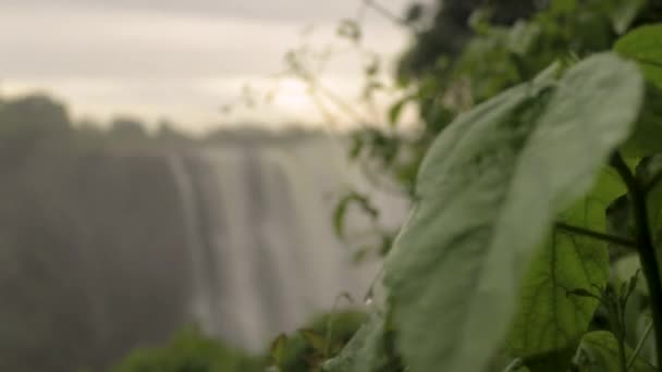 Slow Motion Opname Van Verbazingwekkende Victoria Falls Zambezi Rivier Grens — Stockvideo