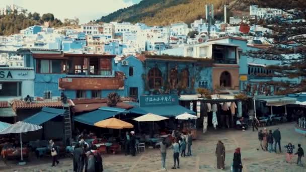 Timelapse Vídeo Uma Praça Mercado Cidade Chefchaouen Marrocos — Vídeo de Stock