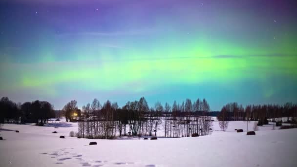 Cielo Nocturno Colorido Durante Exhibición Luces Místicas Aurora Boreal Sobre — Vídeos de Stock