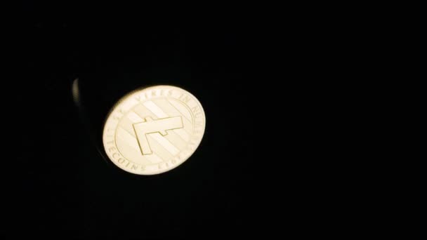 Vertikální Video Skutečné Mince Litecoin Točí Černém Povrchu Mince Odraz — Stock video