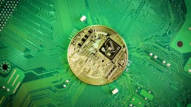 Representative Gold Coin Top Circuit Board Topdown View Crypto Currency — ストック動画