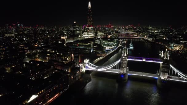 City London Tower Bridge View Night Drone Air — 비디오