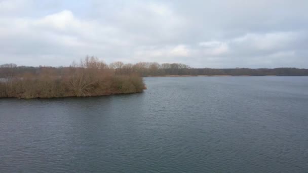 Aerial Shot Acercándose Las Aves Lago Invierno — Vídeo de stock