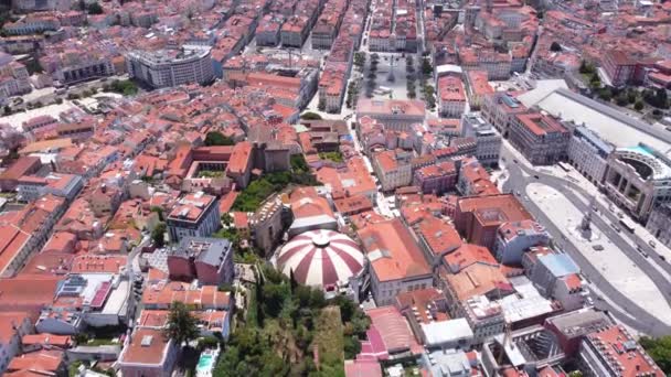 Aerial Slow Revealing Shot Central Lisbon River Tagus Portugal — Wideo stockowe