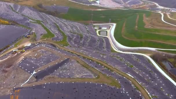 Aerial Flying Hillside Landfill Galicia Dolly Forward — Stockvideo