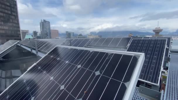 Solarpaneele Photovoltaik Grüne Energie Alternative Petroleumco2 Verschmutzten Rauch Neuen Modernen — Stockvideo