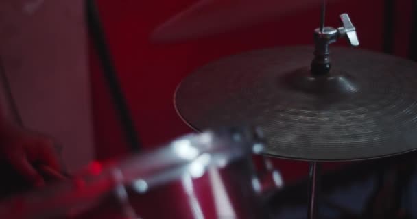 Double Drums Double Disk Being Played Red Light — Stock Video