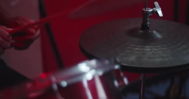 Double Drums Double Disk Being Played Red Light — Video
