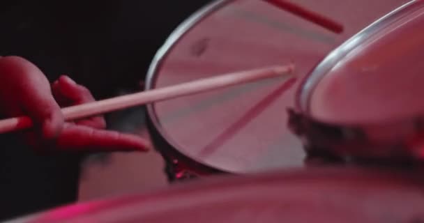 Drum Stick Hitting Drum Red Light 60Fps — Stockvideo