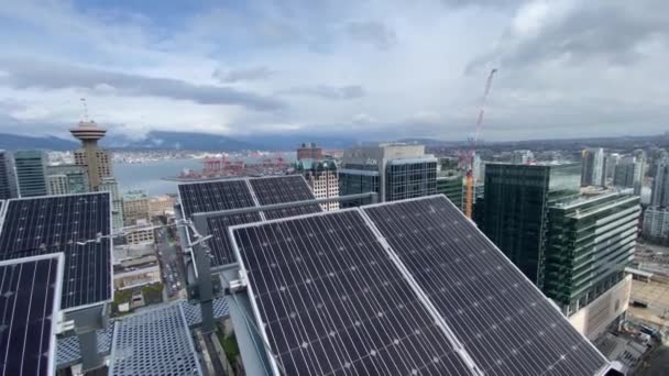 Modern Futuristic Green Smart City Solar Panel Installed Rooftop Skyscraper — Stock Video