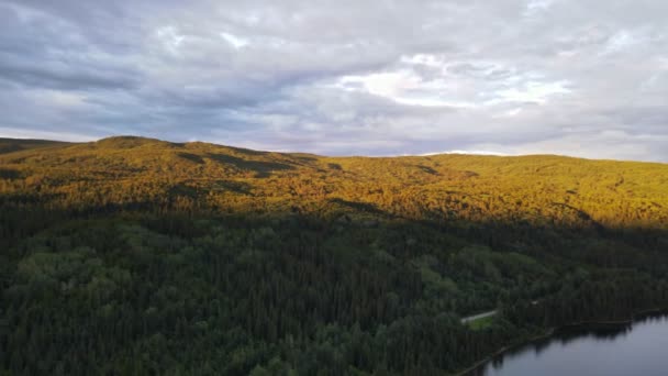 Soft Sunlight Spreading Forest Valleys Dease Lake British Columbia Canada — Vídeos de Stock
