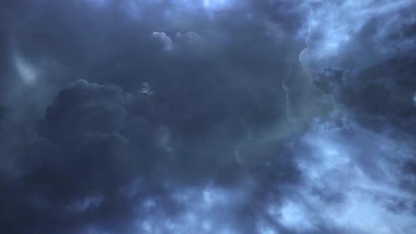 Thunderstorm Dark Cloud Clumps Sky Lightning Strike — Wideo stockowe