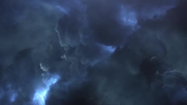 Onweer Blikseminslag Tussen Donkere Wolken Lucht — Stockvideo