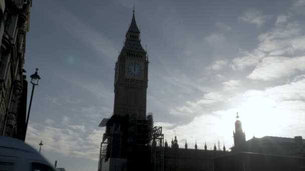 Ochtend Silhouet Van Iconische Klokkentoren Big Ben Omliggende Parlementsgebouwen Waarbij — Stockvideo