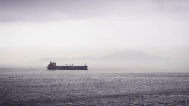 Iconic Cinematic Shot Huge Cargo Vessel Sailing Mediterranean Sea Strait — Video