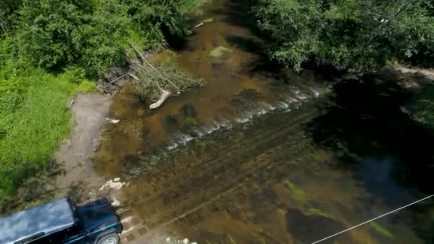 Cinematic Aerial Drone Camera Footage You Can See Blue Jeep — Stockvideo