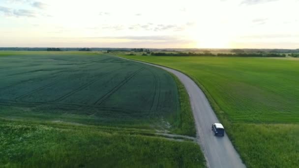 Imágenes Cámara Drones Aéreos Aéreos Cinematográficos Puede Ver Coche Jeep — Vídeo de stock