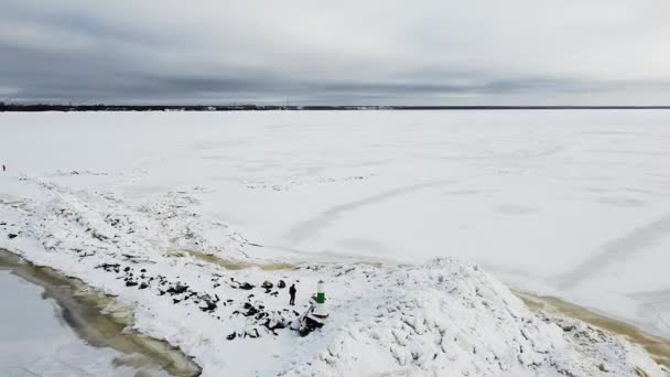 Aerial Drone View Frozen Mole Middle Frozen Sea Recorded Mole — Vídeos de Stock