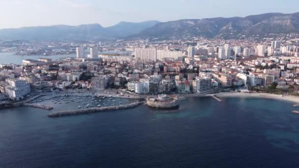 Panoramic Aerial View Port Saint Louis Mourillon Sunny Day Wide — Stock video