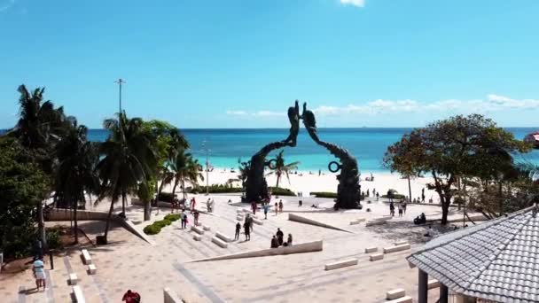 Aerial View Fundadores Park Beach Playa Del Carmen Mexico — Video Stock