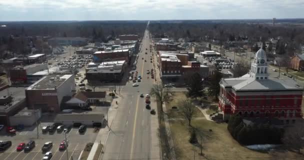 Downtown Charlotte Michigan Skyline Drone Flying Forward — Video