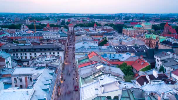 Poland Krakow Rooftop Timelapse Subset Red Roof Tiles Street Lights — Video