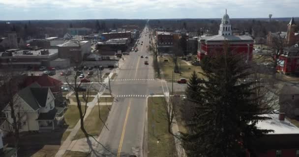 Downtown Charlotte Michigan Skyline Drone Moving — Stock Video