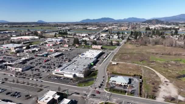 Imágenes Cinematográficas Aviones Tripulados Del Río Skagit Zona Comercial Del — Vídeo de stock